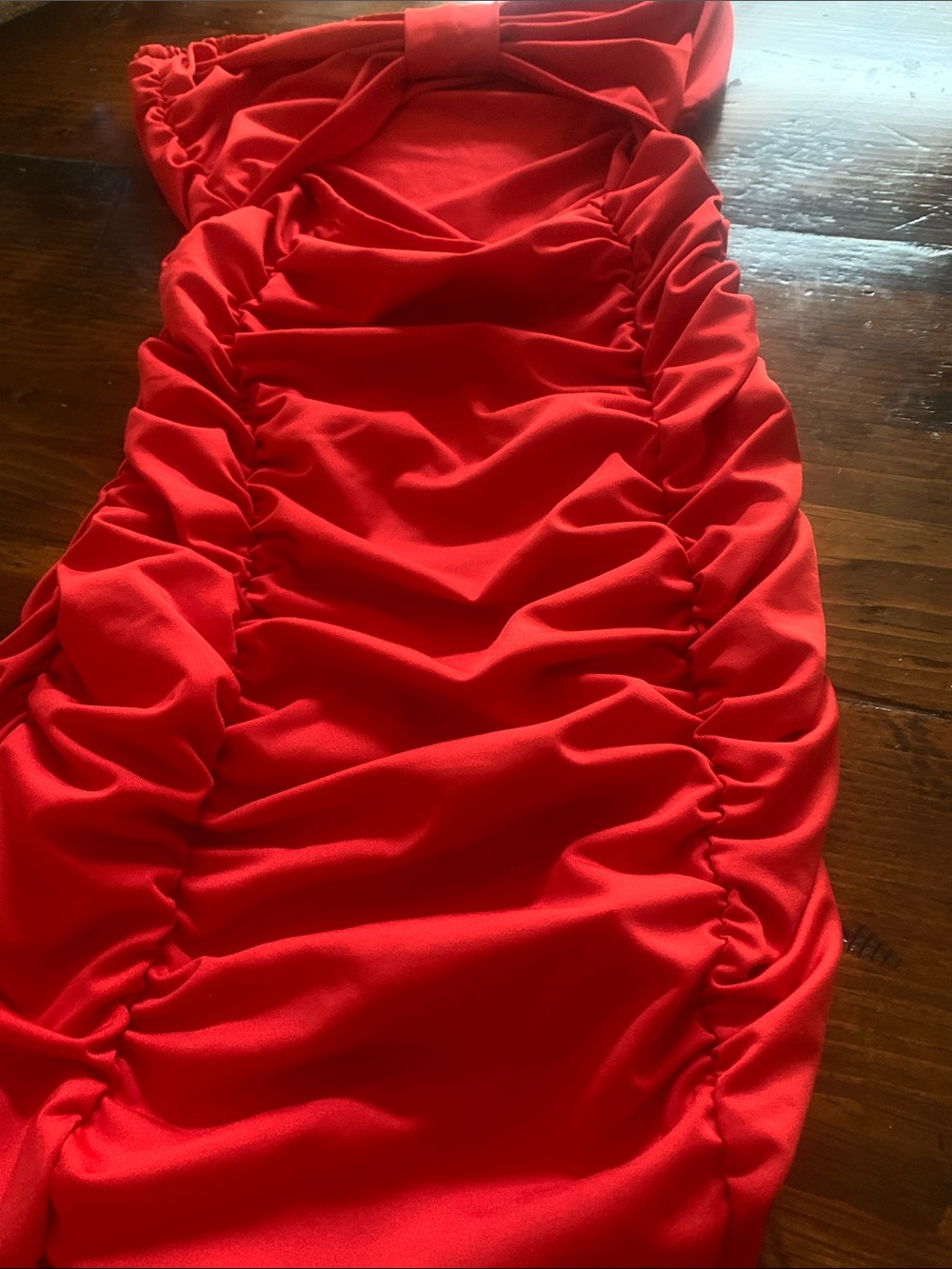Strapless Red Ruched Bodycon Dress - Picture 3 of 5